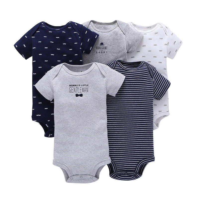 A generation of summer baby boy cotton short-sleeved mixed color haze triangle romper 5 five-piece suit T0031