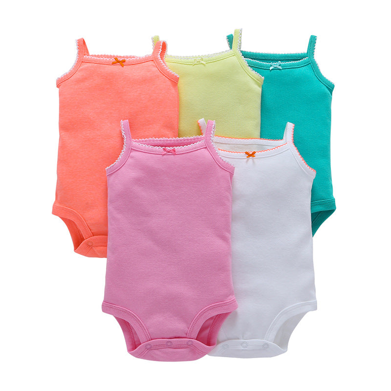 A generation of summer baby boy cotton short-sleeved mixed color haze triangle romper 5 five-piece suit T0031