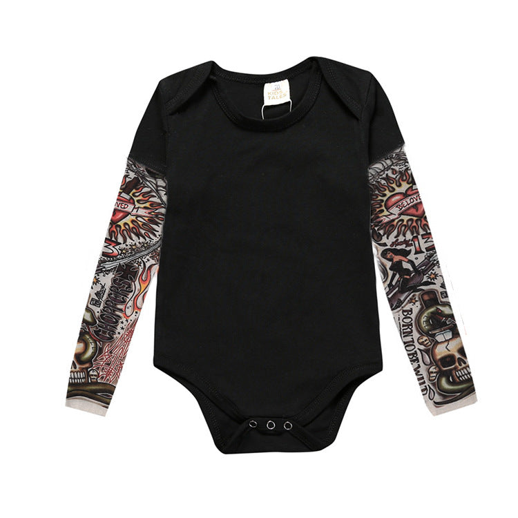 Summer cotton Newborn Baby Boy Bodysuit Clothes Tattoos Print Long Sleeve Bodysuit Jumpsuit Outfits Black
