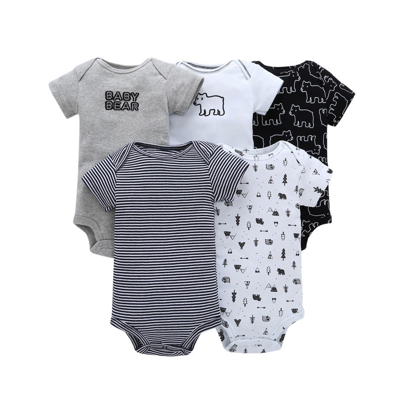 A generation of summer baby boy cotton short-sleeved mixed color haze triangle romper 5 five-piece suit T0031
