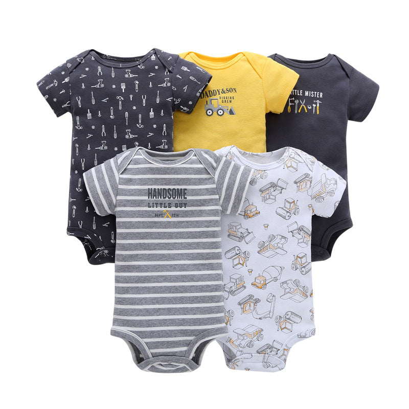A generation of summer baby boy cotton short-sleeved mixed color haze triangle romper 5 five-piece suit T0031