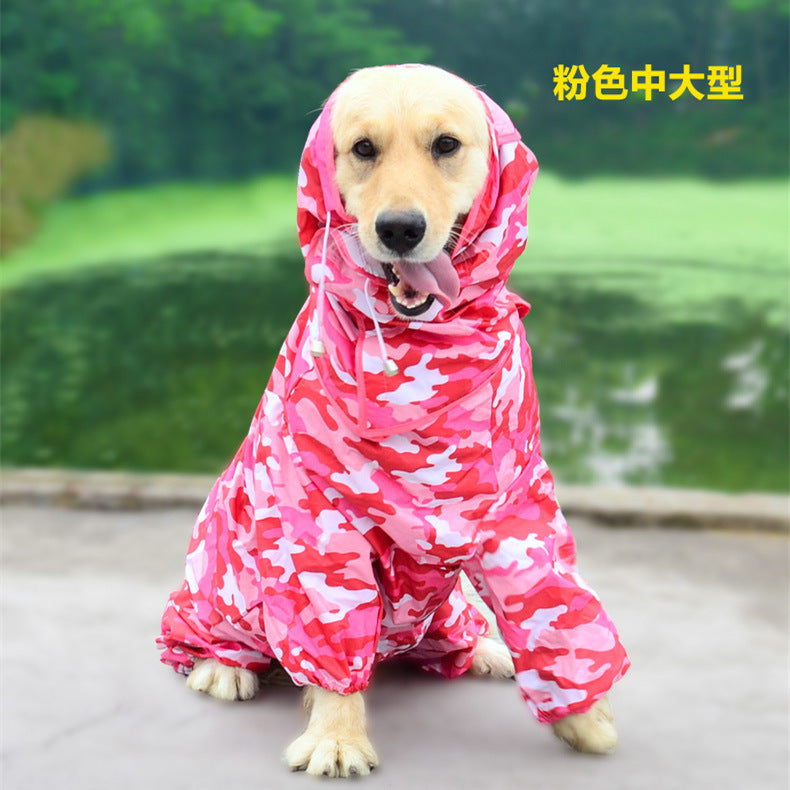 Dog raincoat all-inclusive open belly medium and large dog Teddy Bichon Golden Retriever Satsuma pet Siamese four-legged clothes