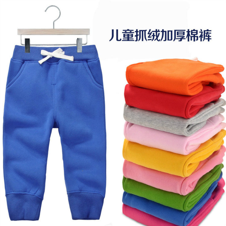 momscare children's clothing boys and girls winter plus velvet pants children's cotton pants baby sports pants thickened warm pants