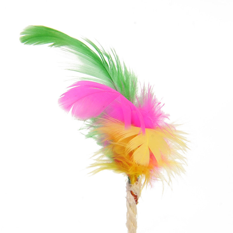 Pet cat toy colorful feather blanket ball claw sharpening interactive play ball cat toy sisal shuttlecock ball