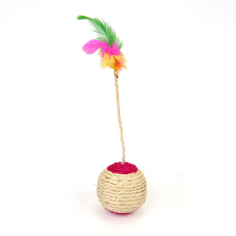 Pet cat toy colorful feather blanket ball claw sharpening interactive play ball cat toy sisal shuttlecock ball