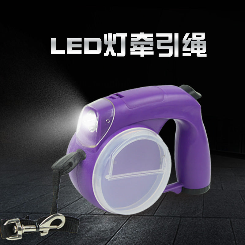 Cross-border pet traction rope 4 meters LED with dog food bin garbage bag dog traction rope automatic retractable traction device dog chain