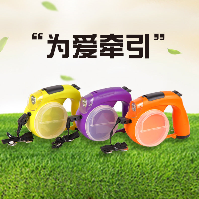 Cross-border pet traction rope 4 meters LED with dog food bin garbage bag dog traction rope automatic retractable traction device dog chain