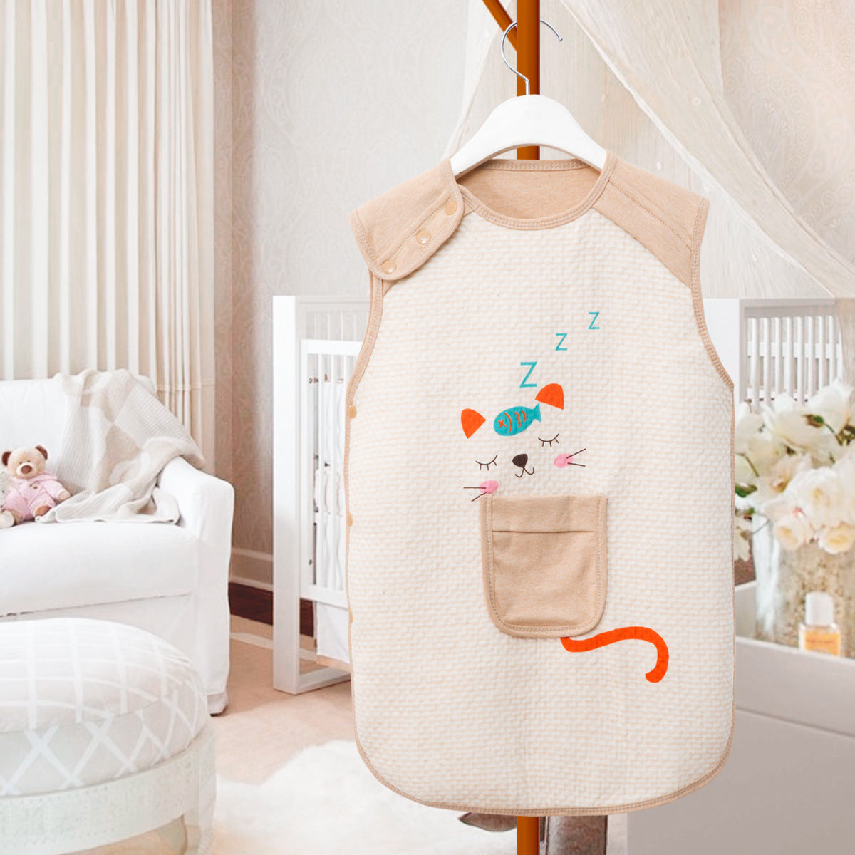 PuPumi Four Seasons Colored Cotton Jacquard Warm Sleeping Bag for Newborn Baby Anti-Kick Vest Air Conditioning Blanket Sleeveless