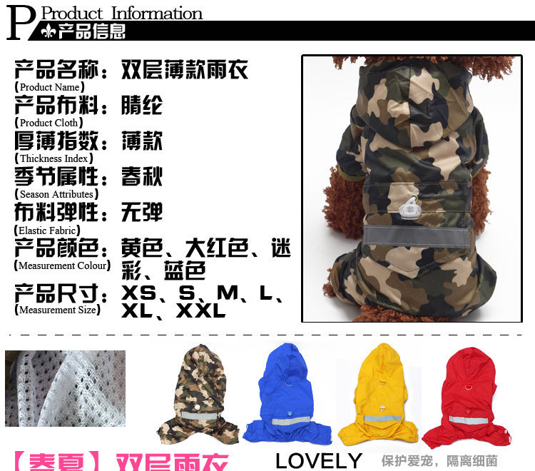 Pet raincoat clothes Teddy dog raincoat reflective rainproof windproof small and medium-sized dog clothes manufacturers spot