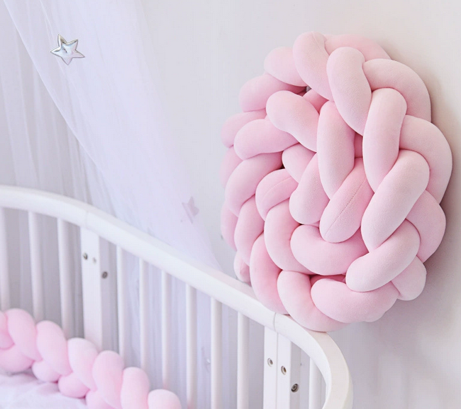 Baby crib surround ins new hand-woven long knotted ball three-strand braid anti-collision soft bag baby crib surround