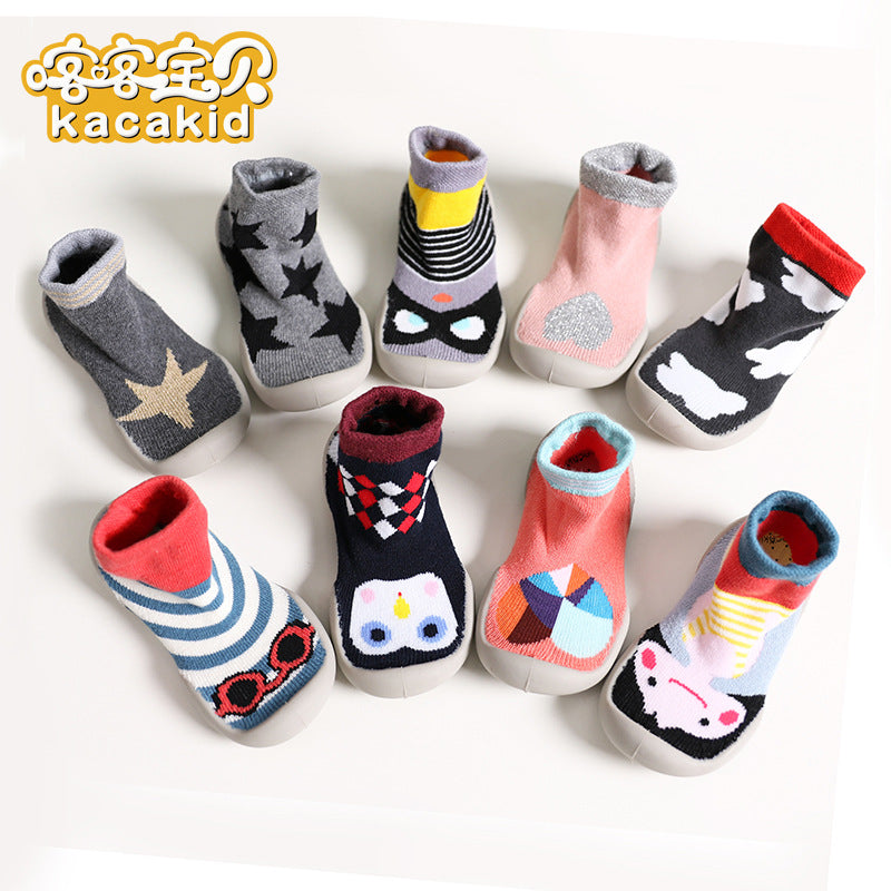 Anti-slip children's indoor shoes, baby floor shoes, outdoor rubber-soled children's shoes, toddler shoes, terry winter shoes and socks