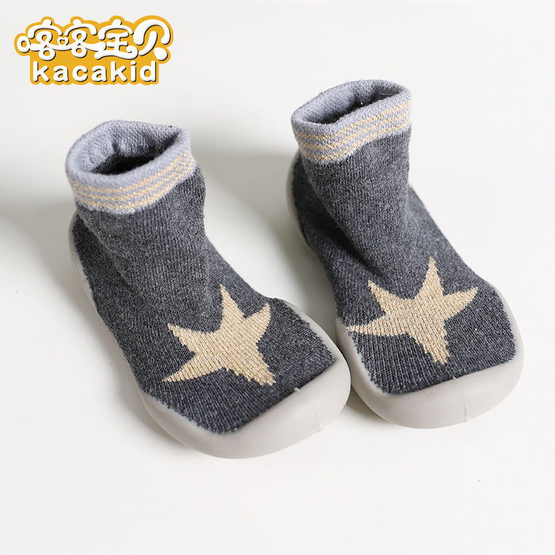 Anti-slip children's indoor shoes, baby floor shoes, outdoor rubber-soled children's shoes, toddler shoes, terry winter shoes and socks