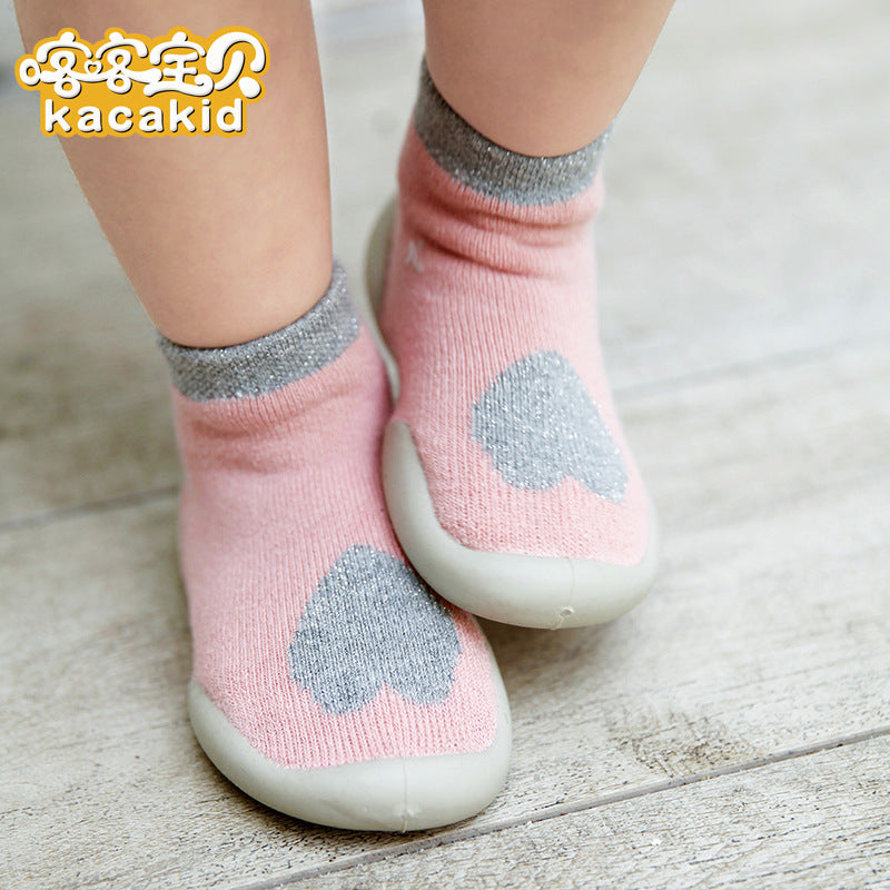 Anti-slip children's indoor shoes, baby floor shoes, outdoor rubber-soled children's shoes, toddler shoes, terry winter shoes and socks