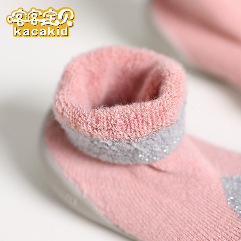 Anti-slip children's indoor shoes, baby floor shoes, outdoor rubber-soled children's shoes, toddler shoes, terry winter shoes and socks