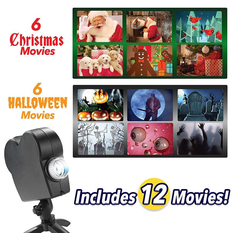 12 Movies Window Projector Christmas Halloween Window Display Laser Lamp Mini Projectors Spotlights Kids Gift Party Decoration