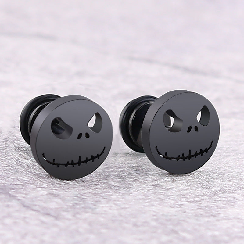 European and American Fashion Titanium Steel Round Cake Earrings Stainless Steel Halloween Pumpkin Head Stud Earrings for Men and Women Jewelry Factory Direct Sales