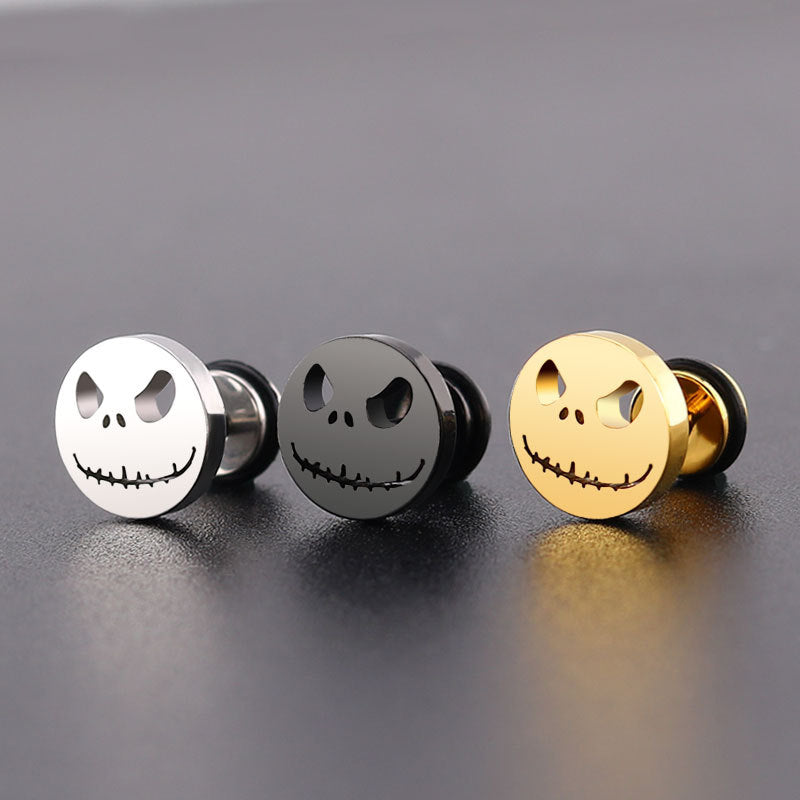 European and American Fashion Titanium Steel Round Cake Earrings Stainless Steel Halloween Pumpkin Head Stud Earrings for Men and Women Jewelry Factory Direct Sales