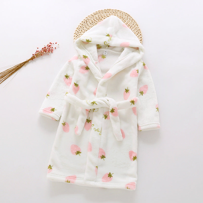 Cross-border children's bathrobe flannel home clothes baby autumn and winter coral fleece nightgown parent-child children's boy's clothing A