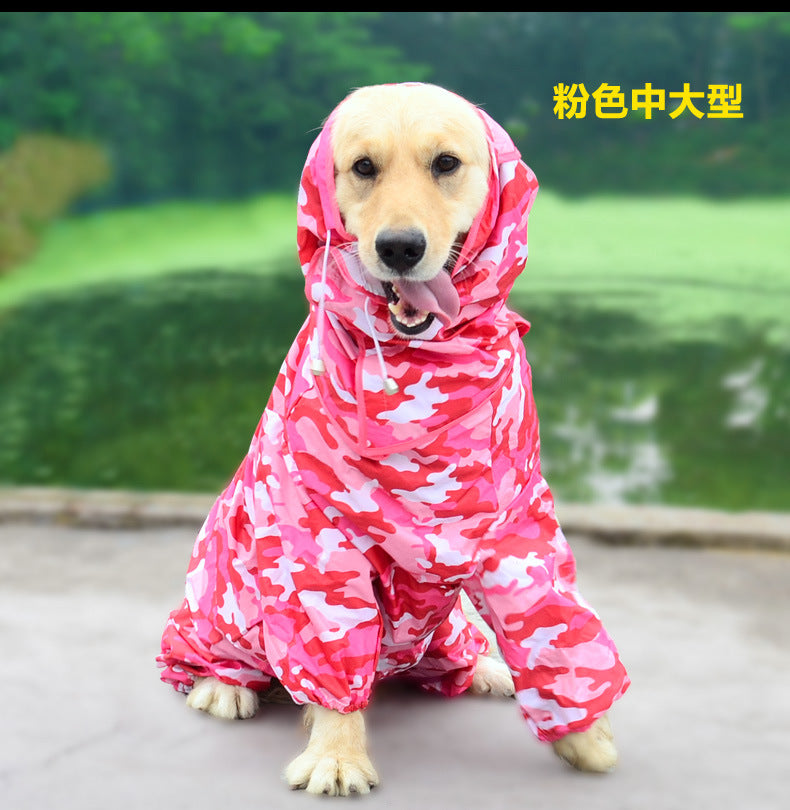 Dog raincoat all-inclusive open belly medium and large dog Teddy Bichon Golden Retriever Satsuma pet Siamese four-legged clothes