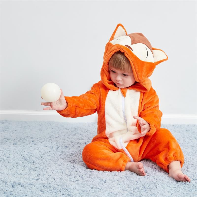 MICHLEY children's animal jumpsuit baby fox shape jumpsuit cross-border high-quality flannel crawling suit