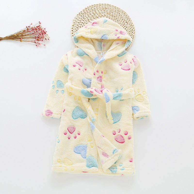 Cross-border children's bathrobe flannel home clothes baby autumn and winter coral fleece nightgown parent-child children's boy's clothing A
