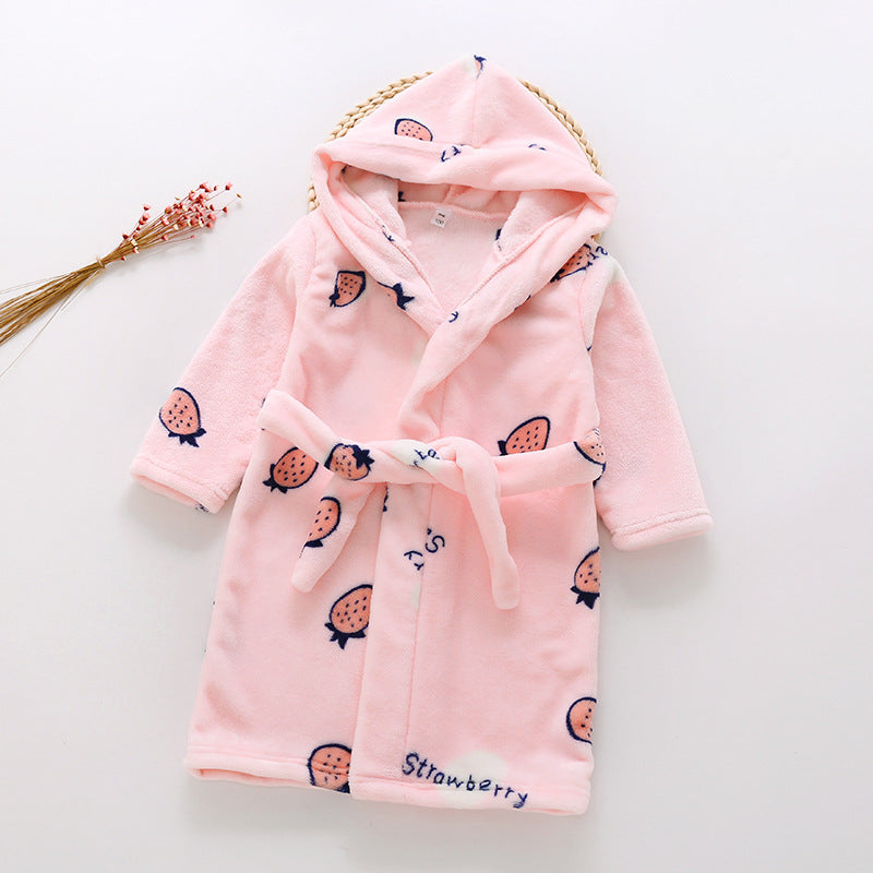 Cross-border children's bathrobe flannel home clothes baby autumn and winter coral fleece nightgown parent-child children's boy's clothing A
