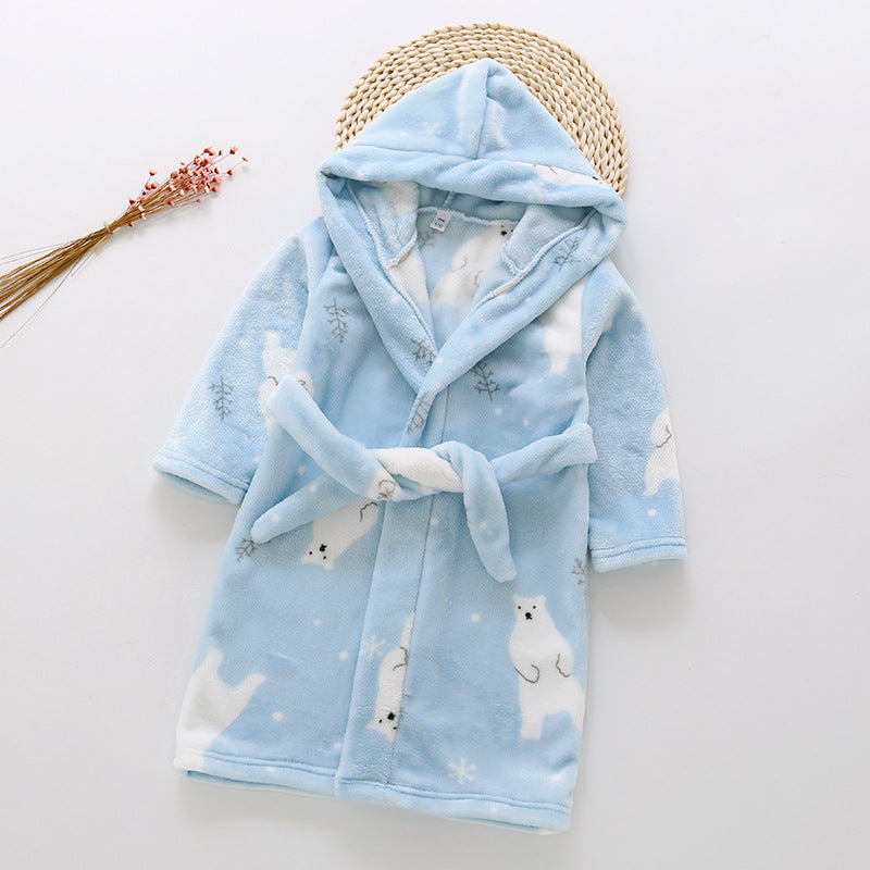 Cross-border children's bathrobe flannel home clothes baby autumn and winter coral fleece nightgown parent-child children's boy's clothing A