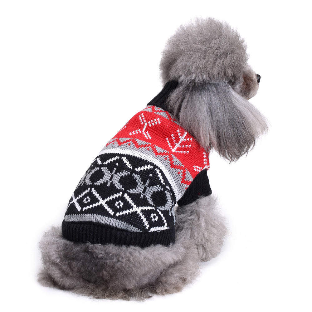 Cross-border pet dog clothes autumn cold-proof Christmas snowflake dog sweater winter warm Christmas sweater