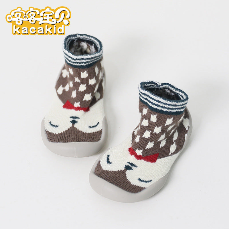 Anti-slip children's indoor shoes, baby floor shoes, outdoor rubber-soled children's shoes, toddler shoes, terry winter shoes and socks