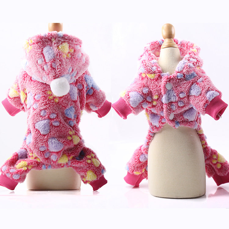 Button four-legged flannel dog clothes pet clothes cat clothes warm colorful stripes little wholesale