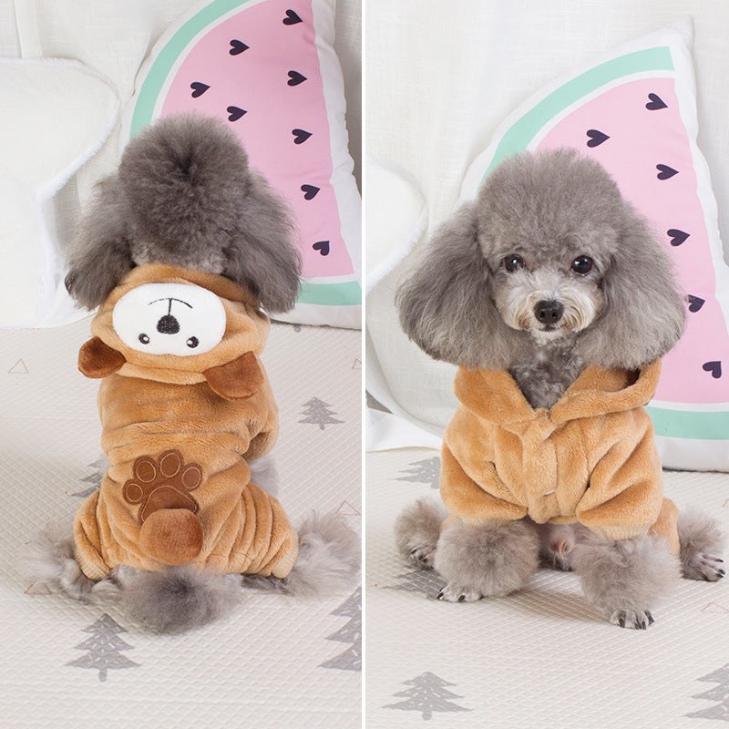 Taobao hot selling dog clothes coral fleece four-legged clothes Teddy autumn and winter thick pet transformation clothes spot wholesale
