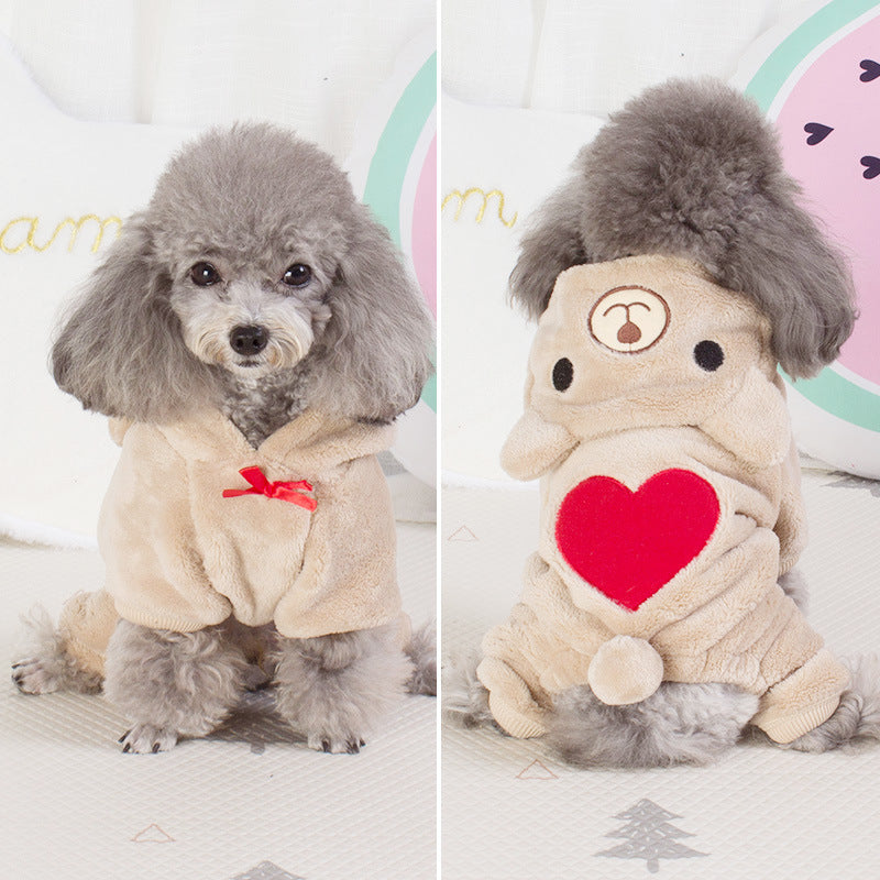 Taobao hot selling dog clothes coral fleece four-legged clothes Teddy autumn and winter thick pet transformation clothes spot wholesale