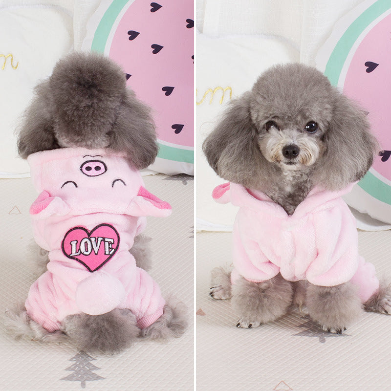 Taobao hot selling dog clothes coral fleece four-legged clothes Teddy autumn and winter thick pet transformation clothes spot wholesale