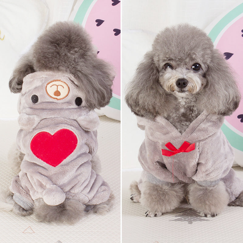 Taobao hot selling dog clothes coral fleece four-legged clothes Teddy autumn and winter thick pet transformation clothes spot wholesale