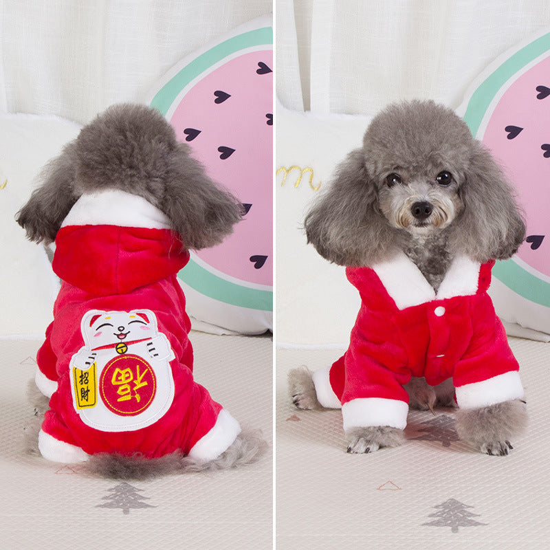 Taobao hot selling dog clothes coral fleece four-legged clothes Teddy autumn and winter thick pet transformation clothes spot wholesale