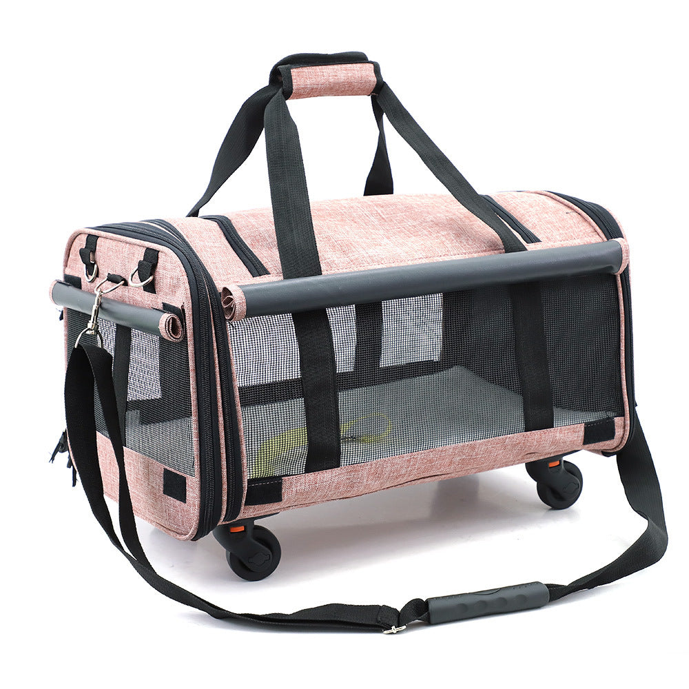 Qisheng pet bag OEM processing customized pet stroller large capacity universal wheel pet outing bag wheel cat bag