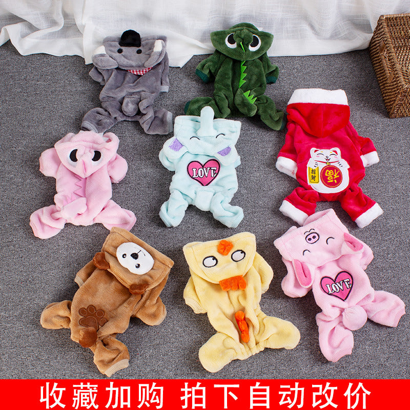 Taobao hot selling dog clothes coral fleece four-legged clothes Teddy autumn and winter thick pet transformation clothes spot wholesale