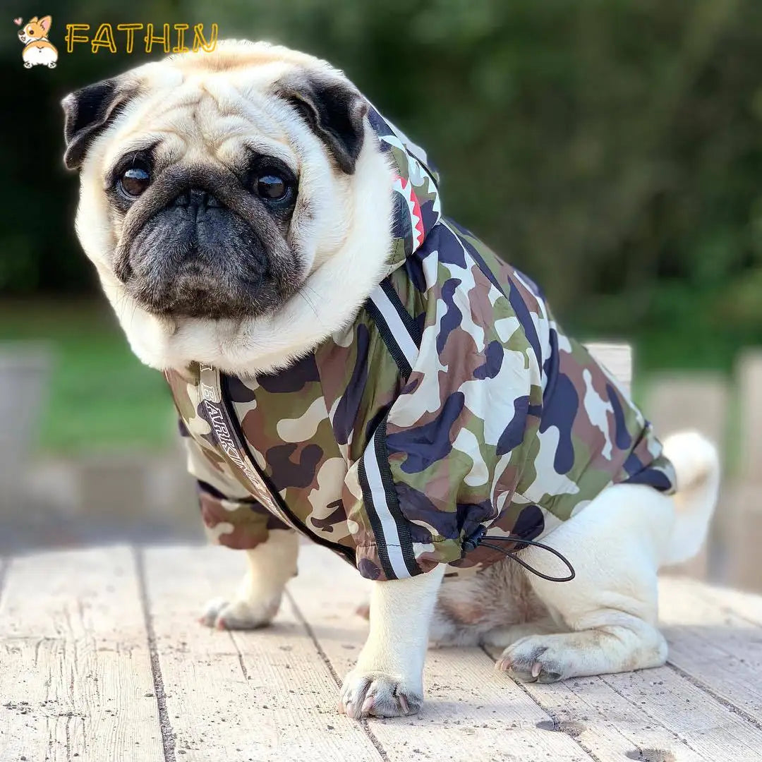 FATHIN Dog Clothes Adidog Camouflage French Bulldog Pupreme Shirt Dog Camo Windbreaker Sport Retro Dog Hoodies Pet Clothes