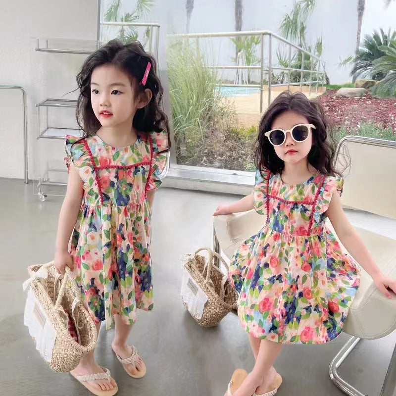 Girls summer dress 2023 new style baby princess dress summer girl children's clothing printed children's skirt