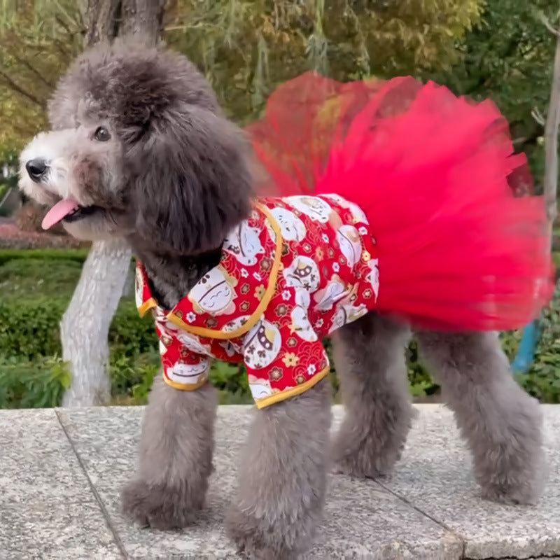 Pet clothes autumn and winter new warm festive Tang suit foreign trade dog clothes lucky cat elk New Year Christmas clothes