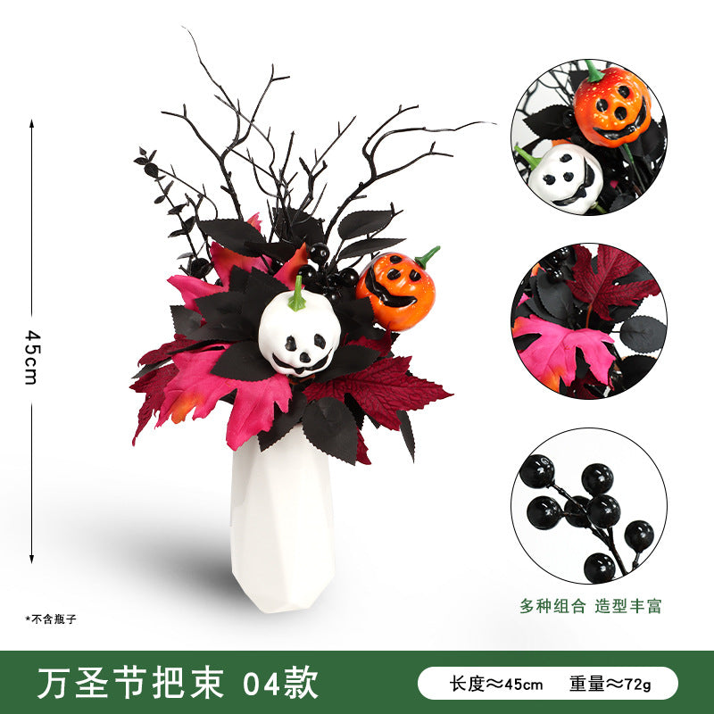 Halloween black maple leaf cuttings Ghost Festival horror home decoration simulation flower cuttings dead branches skull cuttings
