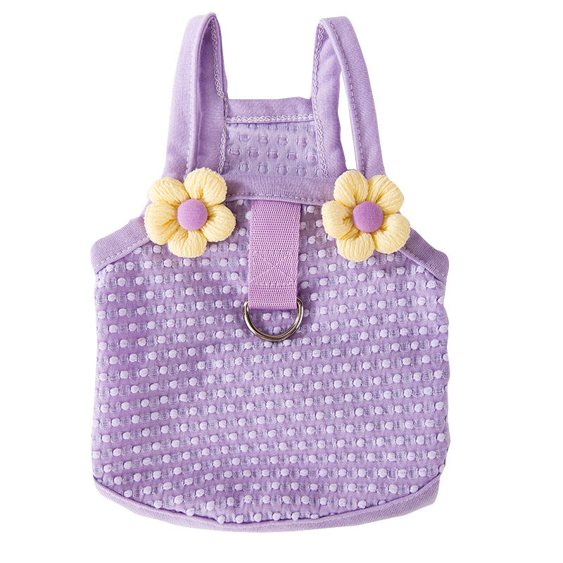 Three-dimensional small flower traction sling spring and summer thin dog clothes Teddy Yorkshire terrier small puppy pet clothes