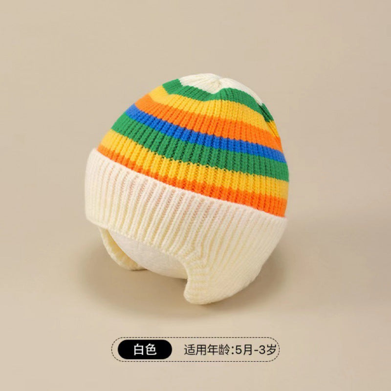 New autumn and winter children's warm hats cute bear double ball hats infant baby warm ear protection knitted wool hat