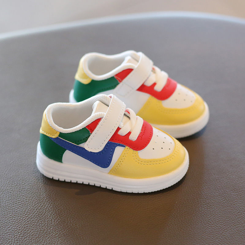 Children's spring and autumn white shoes breathable boys' toddler shoes color matching children's girls soft sole baby shoes