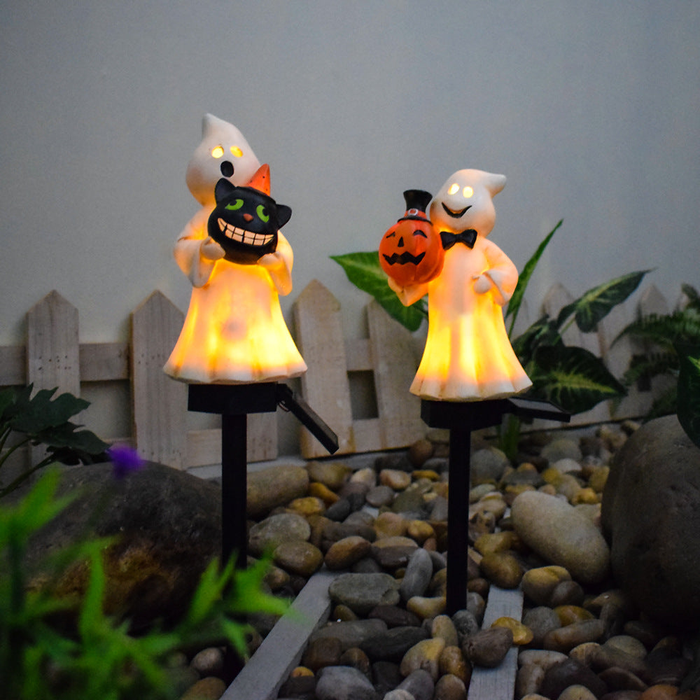 New solar outdoor courtyard Halloween pumpkin lantern resin craft garden ghost festival atmosphere decoration ground plug