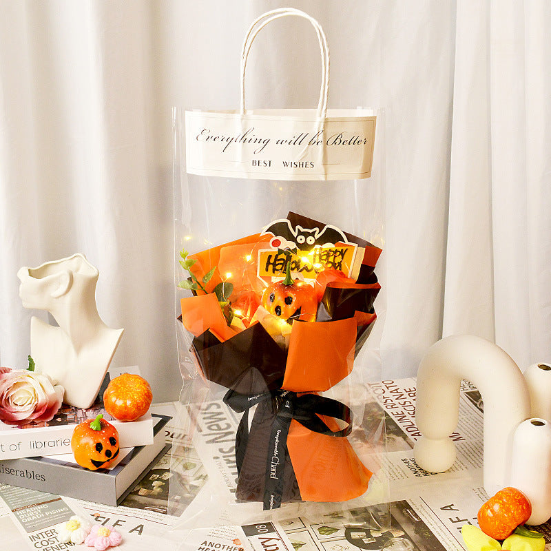 Halloween bouquet Amazon ghost face pumpkin bouquet finished shopping mall party kapok scene layout simulation flower