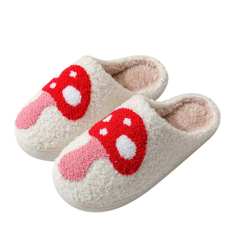 Halloween cross-border mushroom hot sale winter peach heart cotton slippers women wholesale indoor home rainbow plush warm slippers