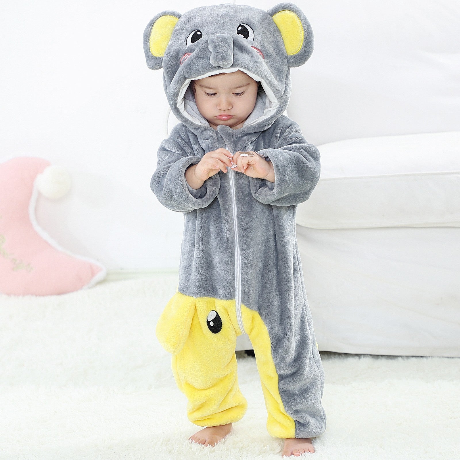 Male and female baby cartoon animal hat jumpsuit cross-border children's clothing cute ears flannel warm sleeping clothes
