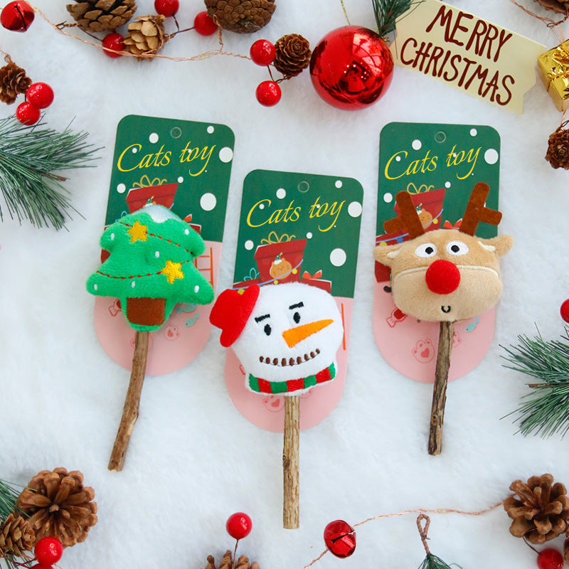 Pet Christmas cat toy snowman vent doll cat toy kitten wood Tianjiao teething stick pet supplies
