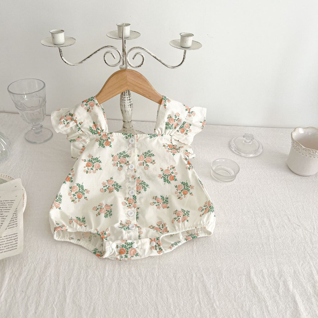 Ins baby summer new Korean version of the bag fart clothing female baby lace flying sleeve jumpsuit foreign style floral romper